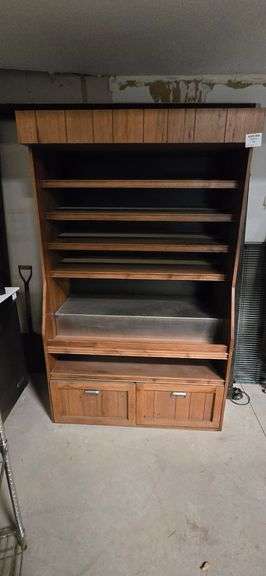 Wooden Cabinet with 4 Wooden Shelves, 1 Stainless Steel Shelf, and 2 Drawers - 48" x 24.5" x 78" ...