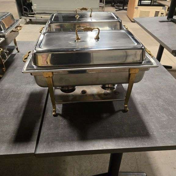 Chafing Dish with Decorative Brass Handles, Stainless Steel Water Pan, and Stainless Steel Dome ...