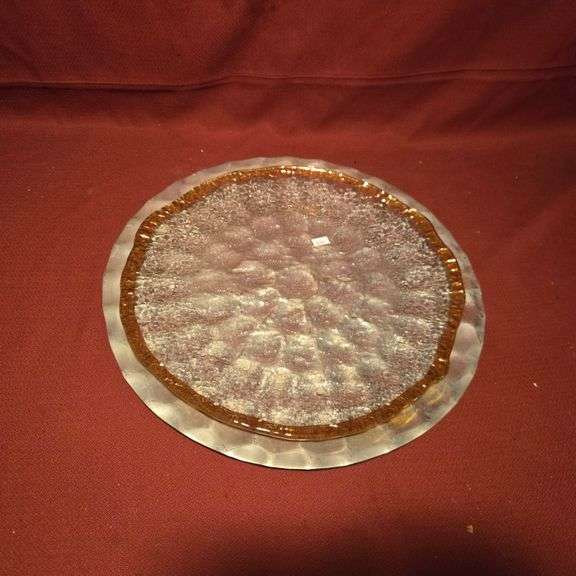 (1) 16-1/4" Metal Serving Tray, (1) 14-1/2" Glass Serving Tray with Gold Trim