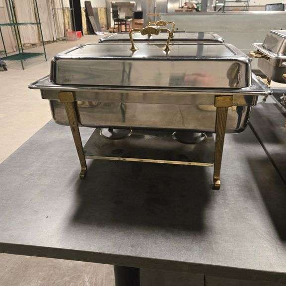 Chafing Dish with Decorative Brass Handles, Stainless Steel Water Pan, and Stainless Steel Dome ...