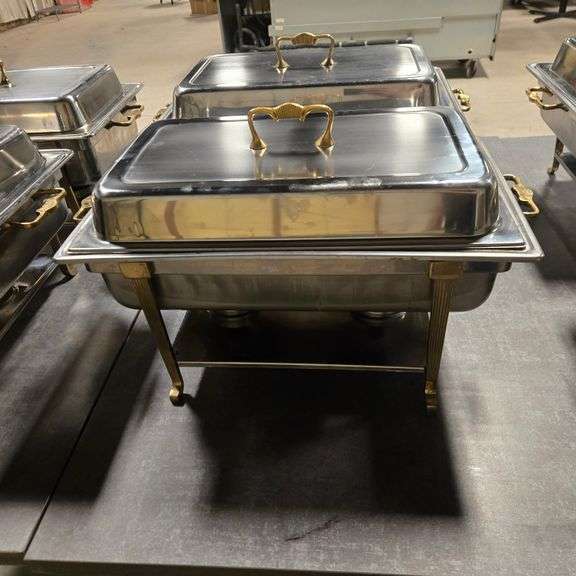 Chafing Dish with Decorative Brass Handles, Stainless Steel Water Pan, and Stainless Steel Dome ...