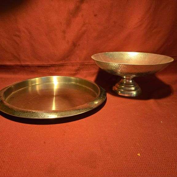 (1) 16" Stainless Steel Serving Tray, (1) Metal Serving Bowl with Stand