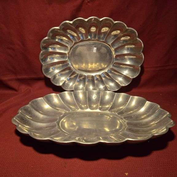 (2) Chrome Plated Serving Dishes with Scalloped Edges - 17.75" x 13" x 2"