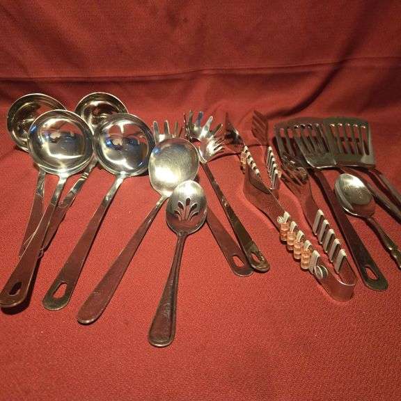 (14) Assorted Serving Utensils with (2) Decorative Salad Tongs