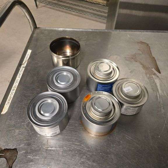 (5) Chafer Fuel Cans, (1) Stainless Steel Fuel Can Holder