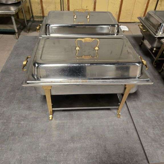 Chafing Dish with Decorative Brass Handles, Stainless Steel Water Pan, and Stainless Steel Dome ...