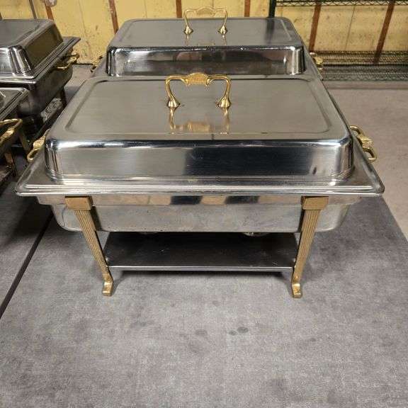 Chafing Dish with Decorative Brass Handles, Stainless Steel Water Pan, and Stainless Steel Dome ...