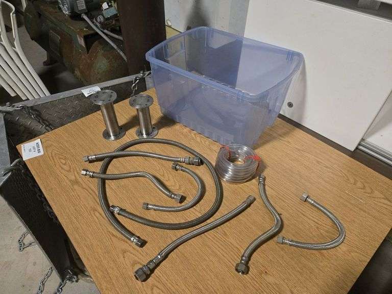 Steel Water Riser (7) Assorted Armored Water Lines, (2) Stainless Steel Risers, (1) Roll ...