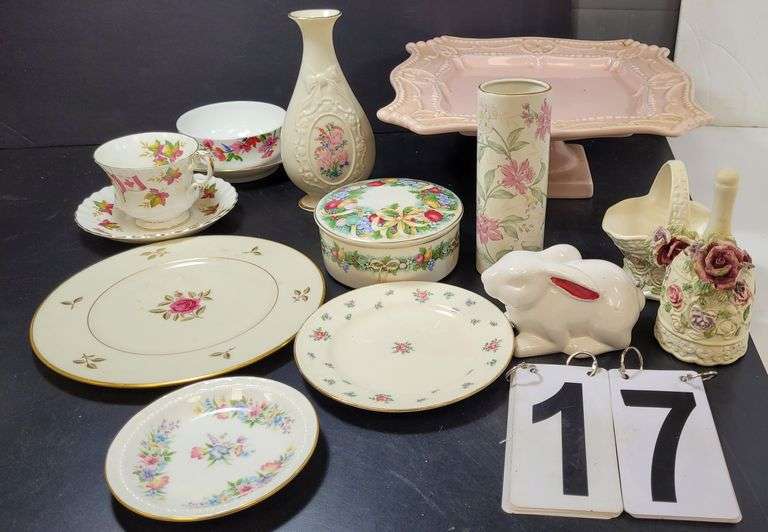 Box W/ Pink Cake Plate - Lenox Trinket Box - Other Assorted Pieces Includes Lenox & Mikasa