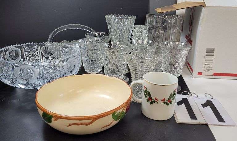 Box W/ Assorted Glass Ware ~ American Fostoria ~ Footed Fruit Bowl