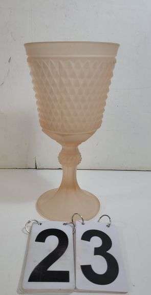VTG Indiana Glass Pink Satin Diamond Point Chalice 10.75" T