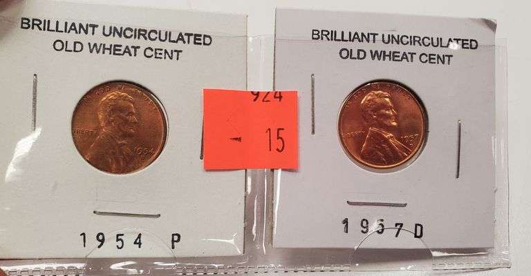 2 Brilliant Uncirculated Wheat Pennies 1954 P & 1957 D