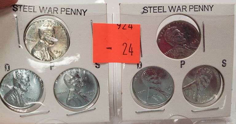 2 Sets 1943 Steel War Pennies P D S on Both