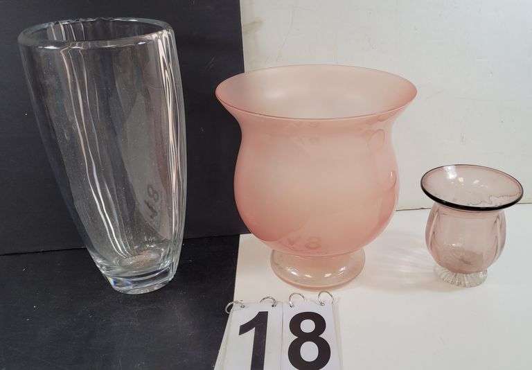 Box W/ Mikasa Vase 13.5" - Pink Vase 11" - Small Pink Vase 6"