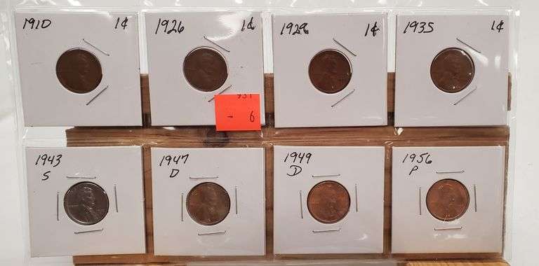 8 Wheat Pennies 1910 ~ 1926 ~ 1929 ~ 1935 ~ 1943 S ~ 1947 D ~ 1949 d~ 1956