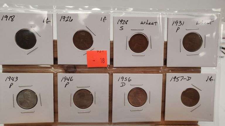 8 Wheat Pennies 1918 ~ 1926 ~ 1928 S ~ 1931 ~ 1943 ~ 1946 ~ 1956 ~ 1957 D