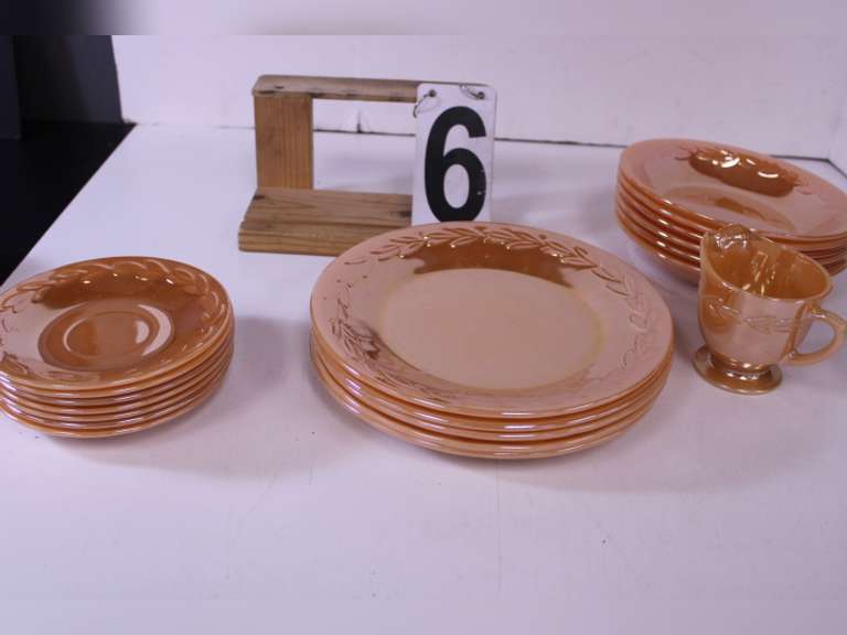 Fireking Lustre Leaf Dinner Plates - Bowls - Saucers - Creamer