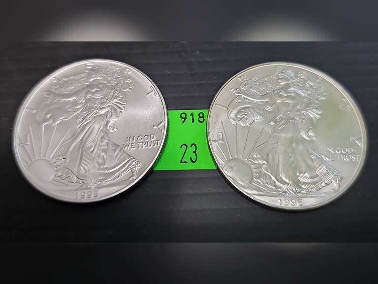 2 UNC Silver American Eagles ~ 1995 & 1996