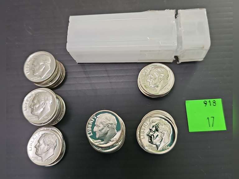 Roll of 50 UNC Silver Dimes ~ 15-1964's ~ 9-1962's ~ 26-1963's