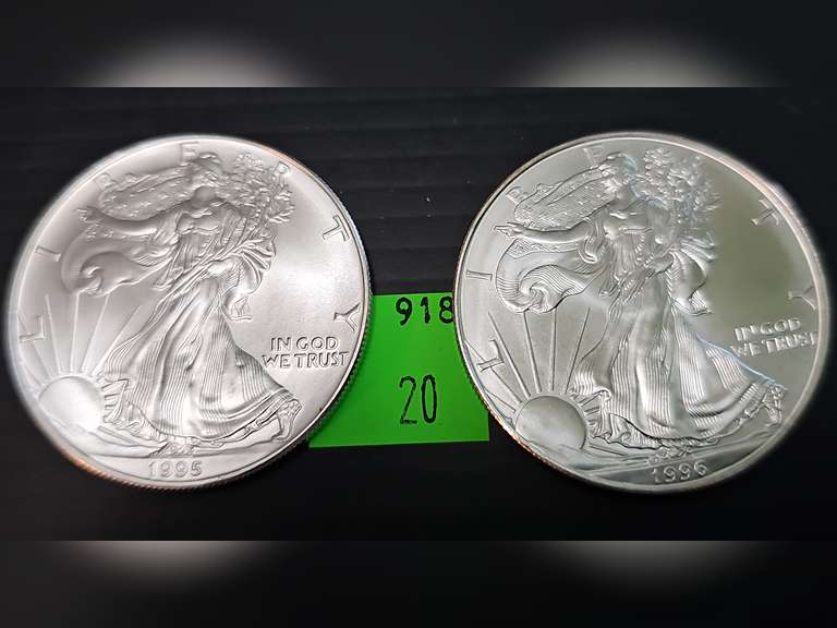2 UNC Silver American Eagles ~ 1995 & 1996