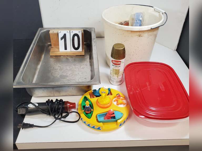 Off White Bucket w/ Sesame Street Shape Sorter ~ Heat Gun & Lg Restaurant Pan