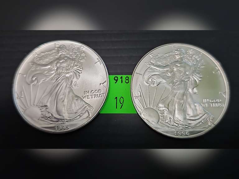 2 UNC Silver American Eagles ~ 1995 & 1996