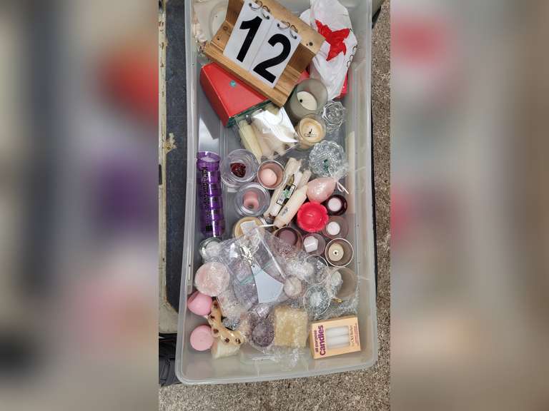 Lg Clear Tote of Candles & Candle Holders