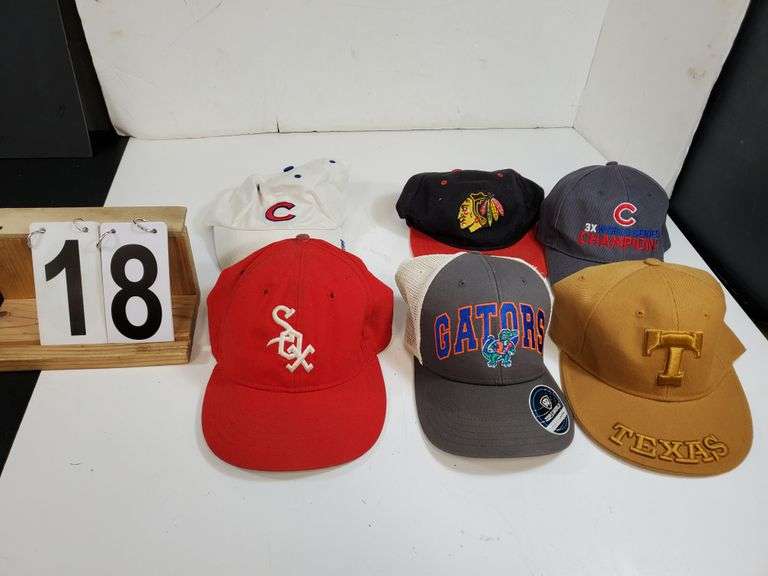 Flat Of 6 Hats W/ Cubs - Gators - Black Hawks
