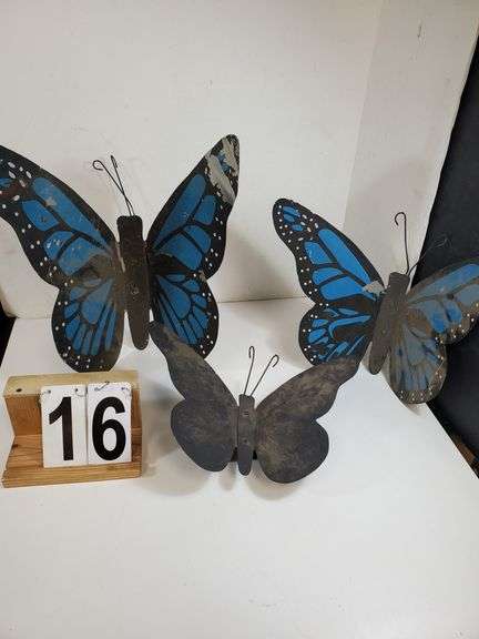 Set Of 3 Metal Butterflies 17" X 15" - 10" X 15"  - 13" X 17"