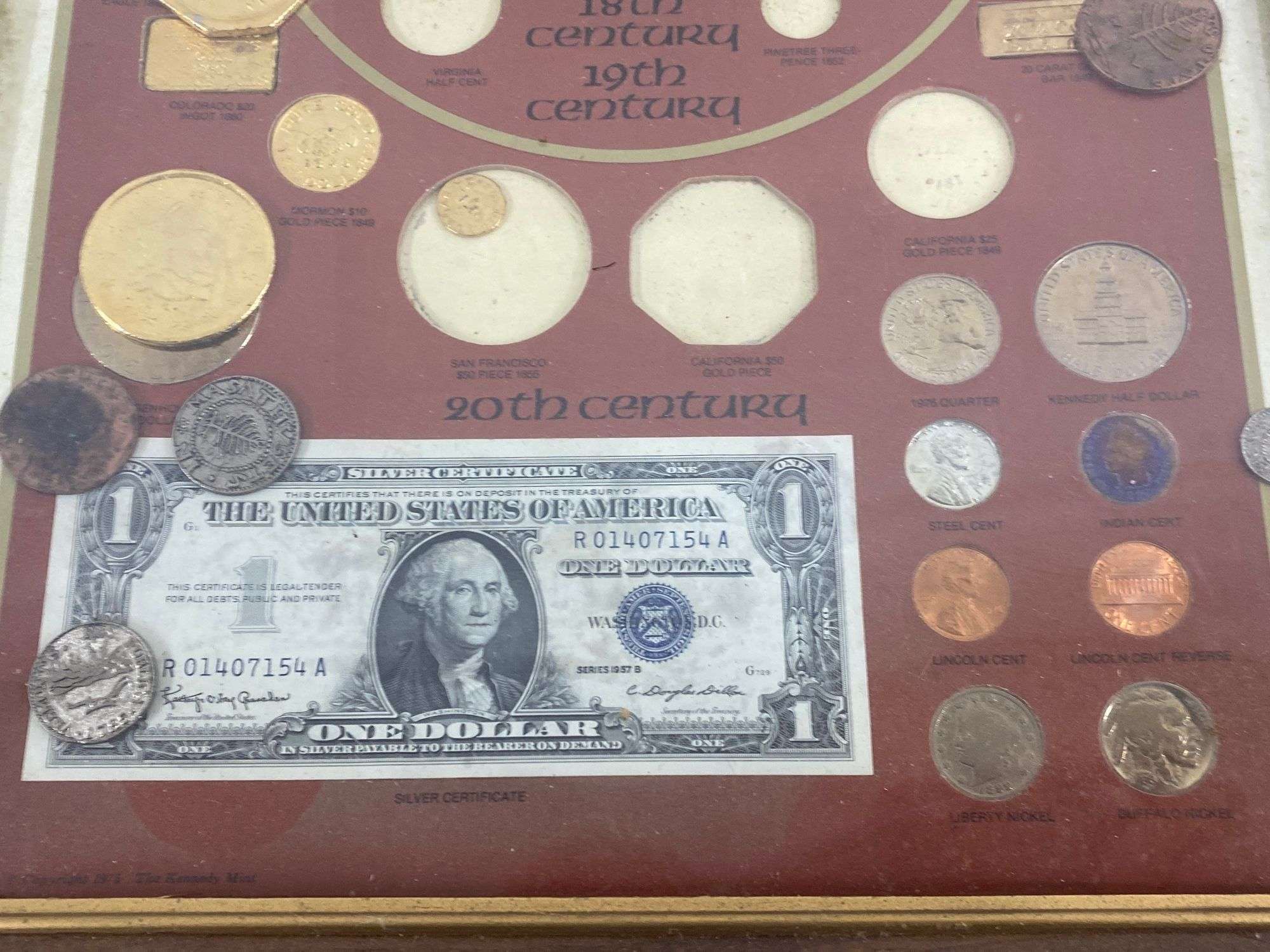 Framed “Bicentennial Collection” of USA currency 18th, 19th & 20th