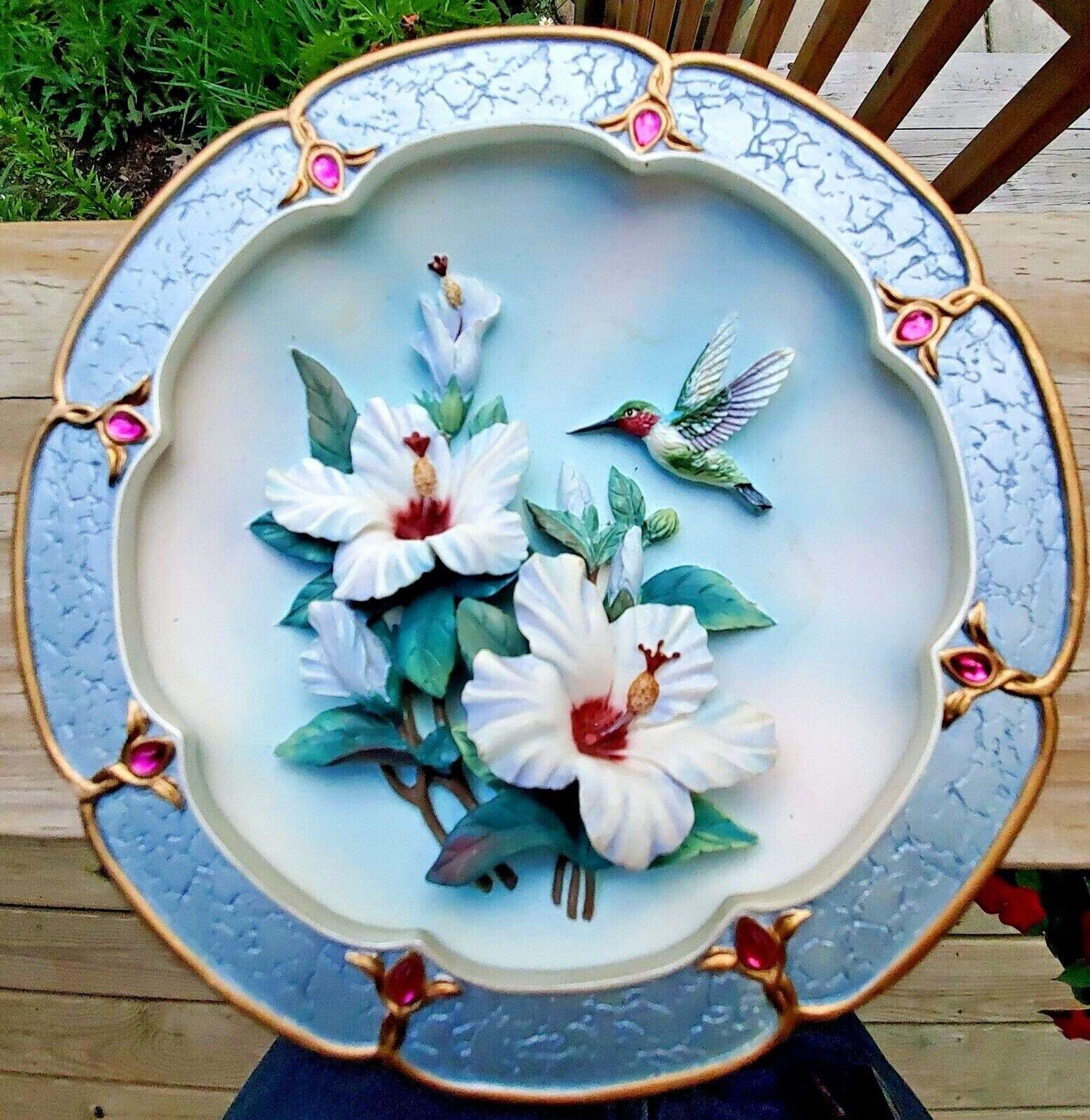 Bradford Exchange 1996 Rose Colored Dawn Plate 3D Hummingbird 1st