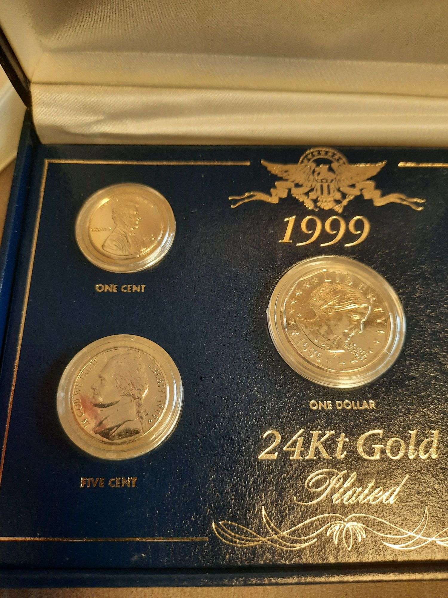 1999 24K Gold Plated Coin Set Dollar Quarter Dime Nickel Penny