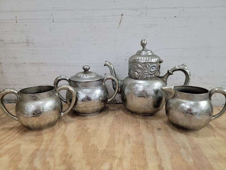 Vintage Derby / Rockford Silver Co. Quadruple Silver Tea Set. 3D Lil