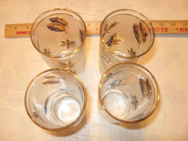 4 vintage golden leaves glasses & ice bucket Lil Dusty Online