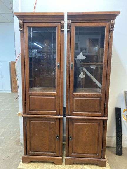 Pair of display cabinets, includes glass shelves - each are 20" x 20" x 76.5" tall