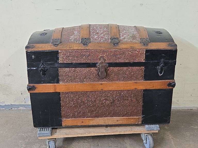 Antique Camel Back Steamer Trunk (& Contents)