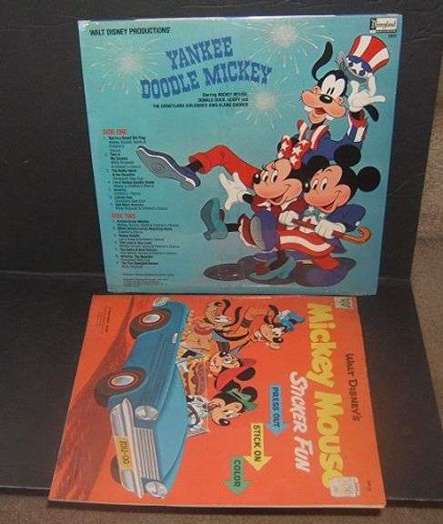 Vintage Near Mint 1969 Mickey Mouse Sticker Book & Sealed Yankee Doodle Mickey Record
