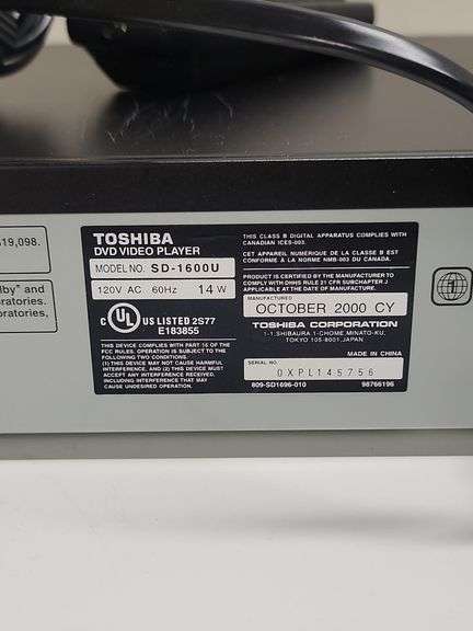 TOSHIBA DVD PLAYER (SD-1600) WITH REMOTE. 00E