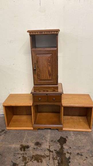 Two end tables/nightstands, wood cubes for display or storage