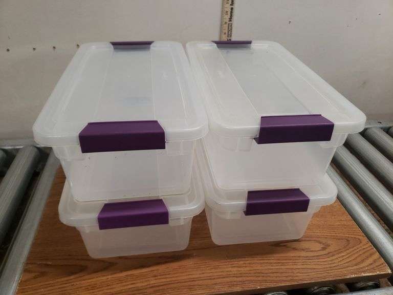 4 SMALL STORAGE TOTES WITH LIDS. 22B