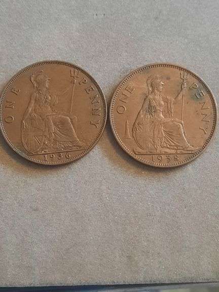 1936 1938 British One Pennies