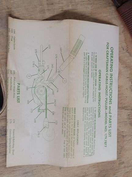 Craftsman Cable Hoist / Puller w/ Instructions. 8D