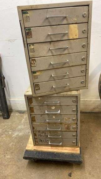 Two metal cabinets – six drawers, 15" x 21 1/2" x 20" tall each