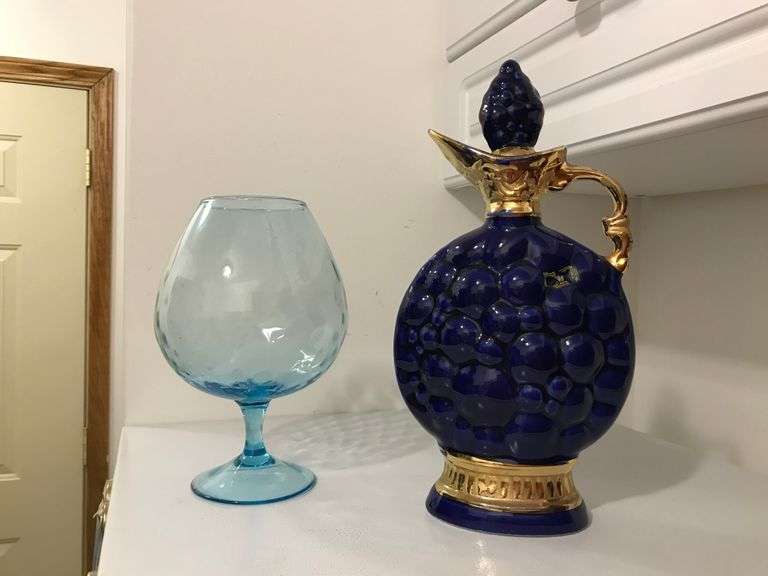 Hand Blown Light Blue Empoli & decanter