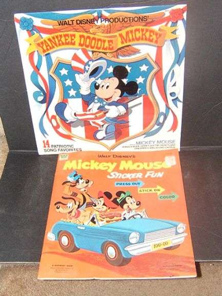 Vintage Near Mint 1969 Mickey Mouse Sticker Book & Sealed Yankee Doodle Mickey Record