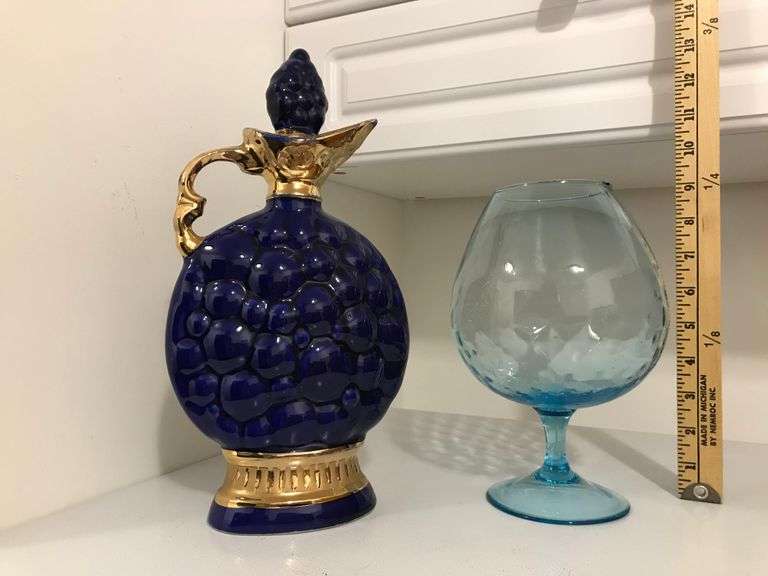Hand Blown Light Blue Empoli & decanter