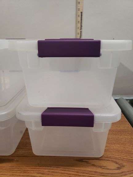 4 SMALL STORAGE TOTES WITH LIDS. 22B