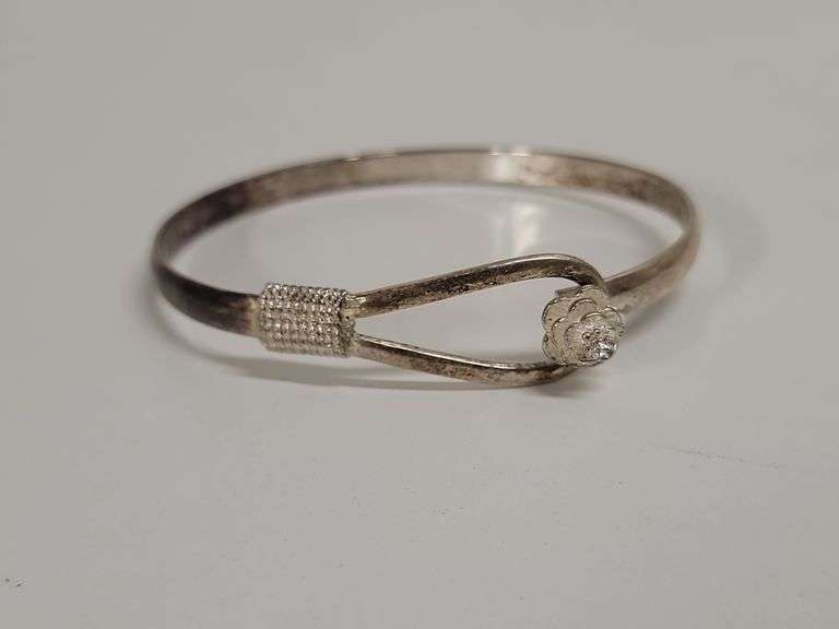 925 STERLING SILVER ROSE BANGLE BRACELET. DC