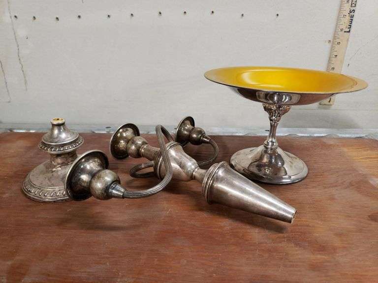 SILVER CANDLE HOLDER AND REED&BARTON FOOTED BOWL. 16B