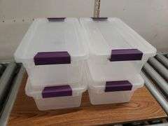 4 SMALL STORAGE TOTES WITH LIDS. 22B